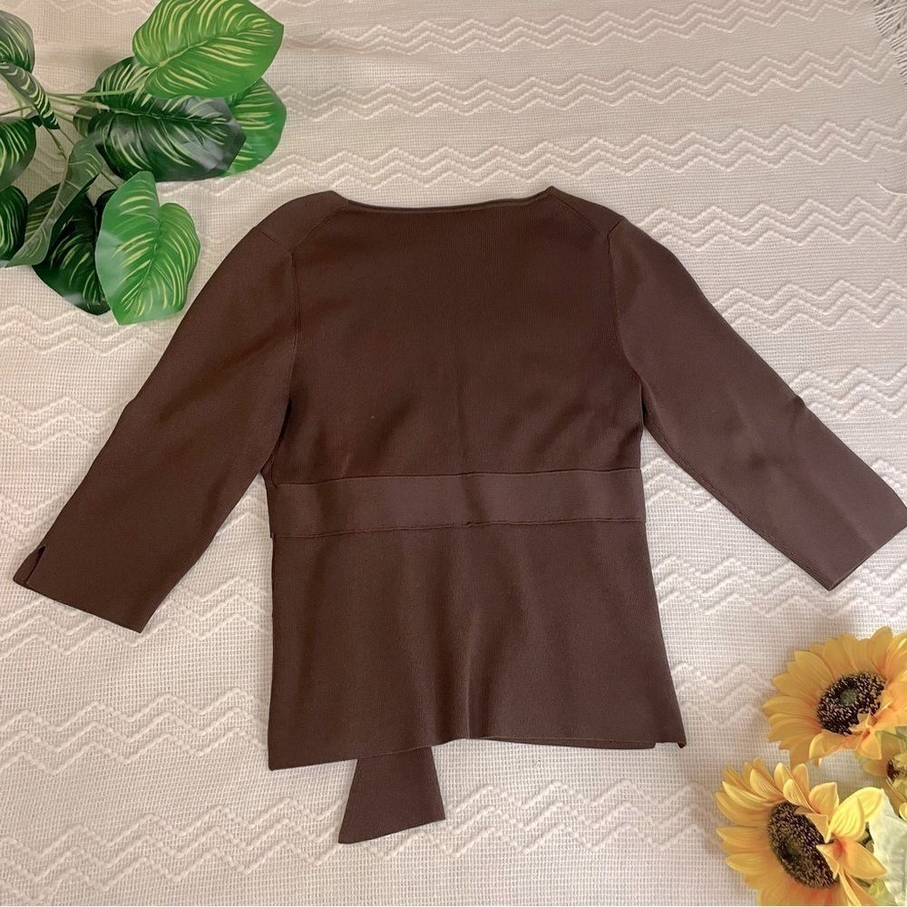 Women’s Wrap Sweater V-Neck Brown - Picture 3 of 6
